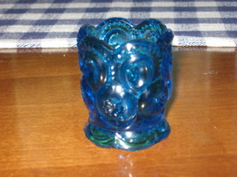 Toothpick Holder- Moon &amp; Star-L.E. Smith-Blue- Pressed Glass-USA-1940&#39;s - $14.00