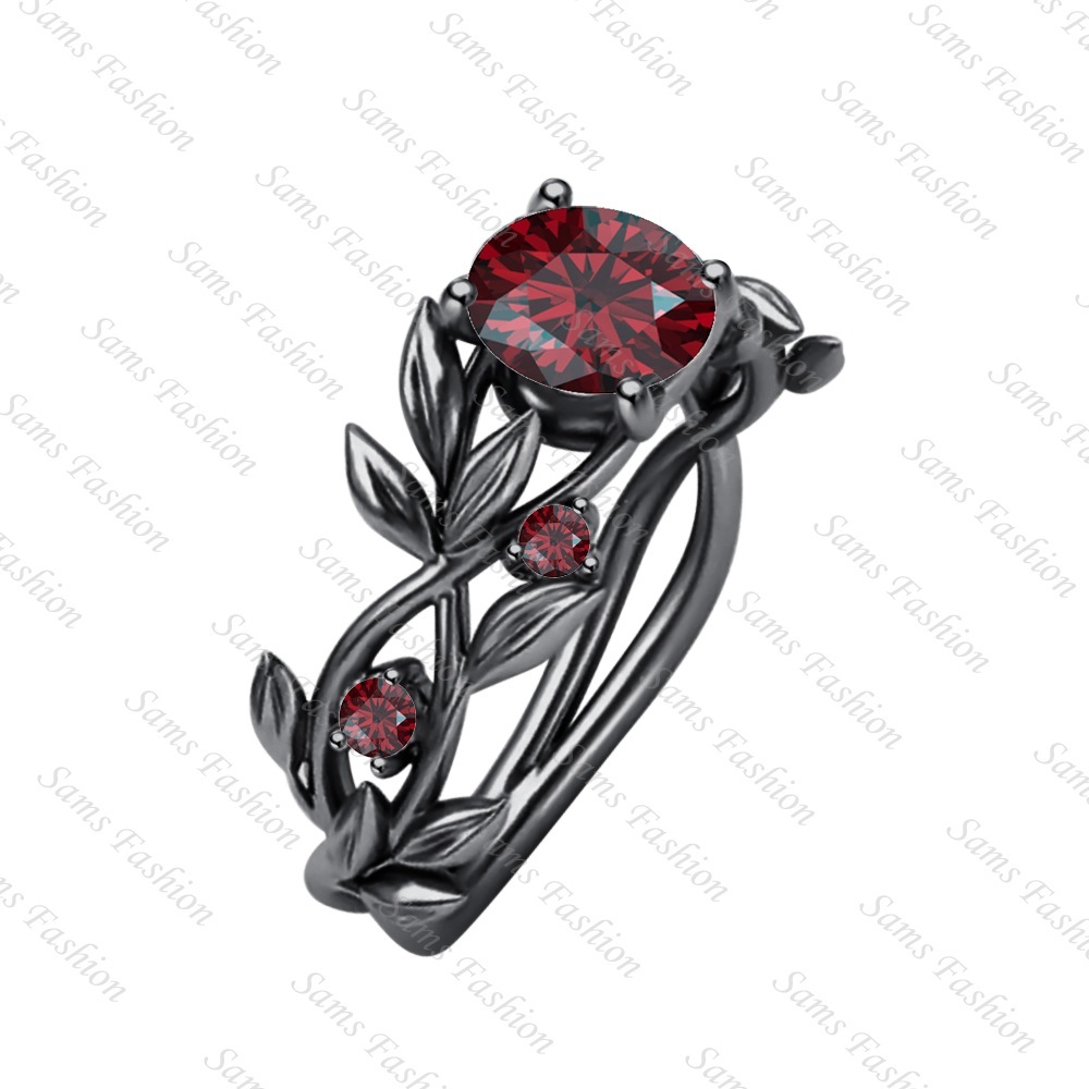 2Ct Red Garnet Leaves Round Cut Rose Gold Over .925 Sterling Silver For Womens