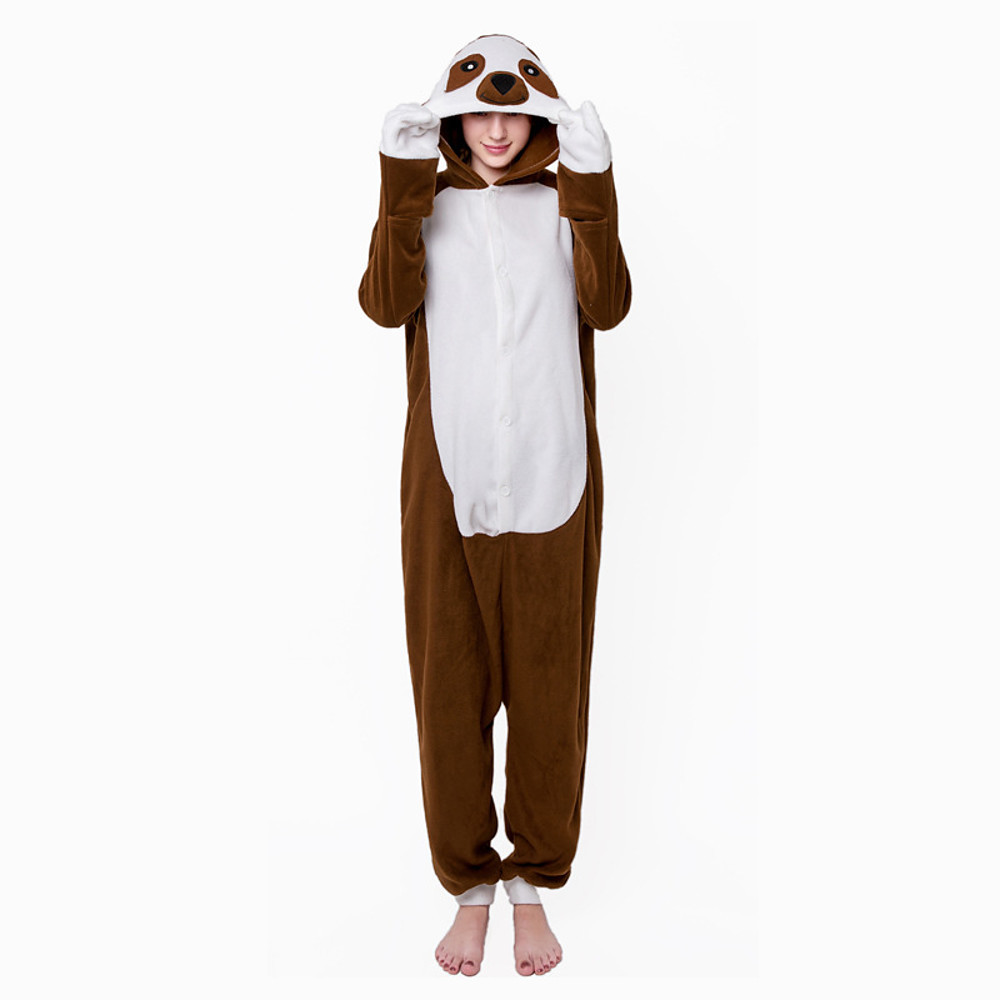 Adults' Kigurumi Pajamas Sloth Onesie Pajamas Polar Fleece Brown