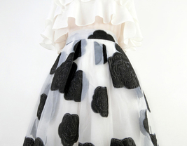 White Black Flower Modi Skirt Outfit Summer High Waist Organza Party Midi Skirts image 8