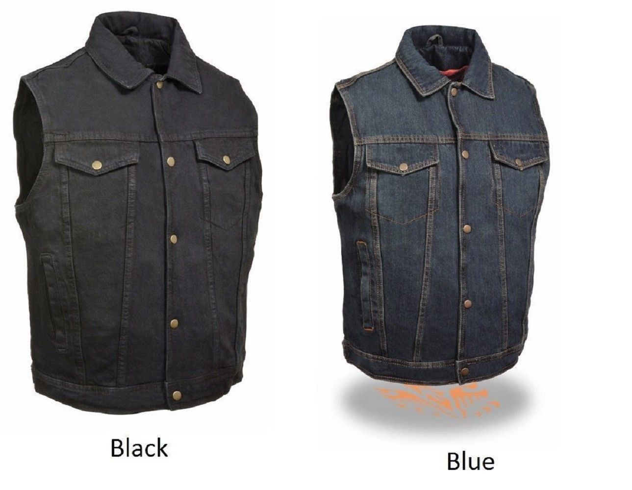 Image of Men's Snap Front Motorcycle Biker Denim Vest w/ Shirt Collar