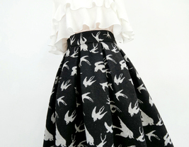 Women Black Woolen Pleated Party Skirt Warm Winter Midi Party Skirt Plus Size image 2