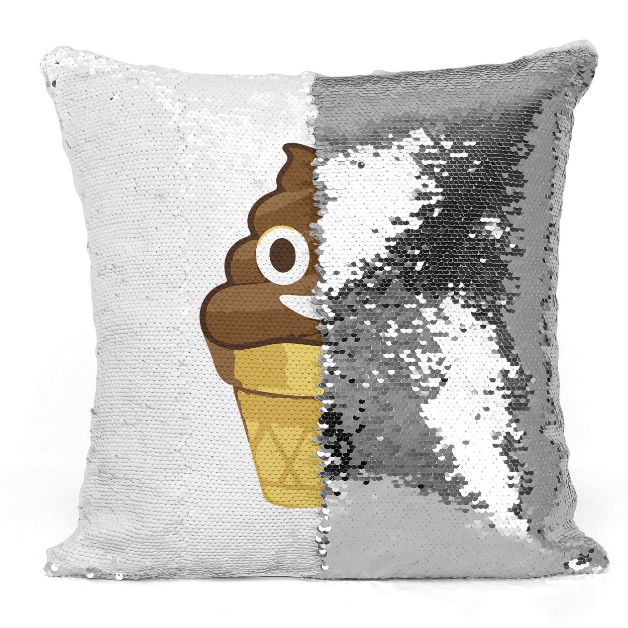 sequin poop emoji pillow