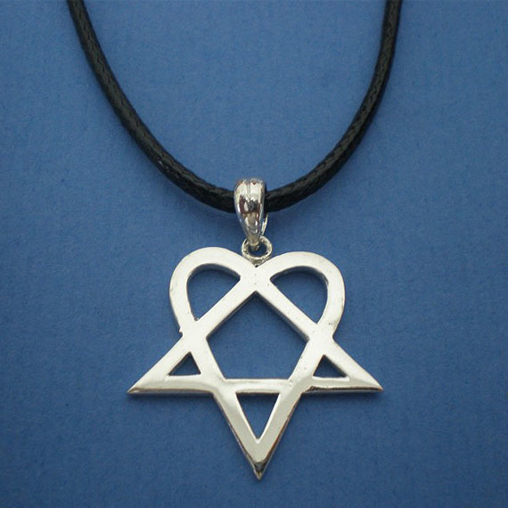 Handmade 925 Sterling Silver Him Heartagram Pentagram Pendant Necklace