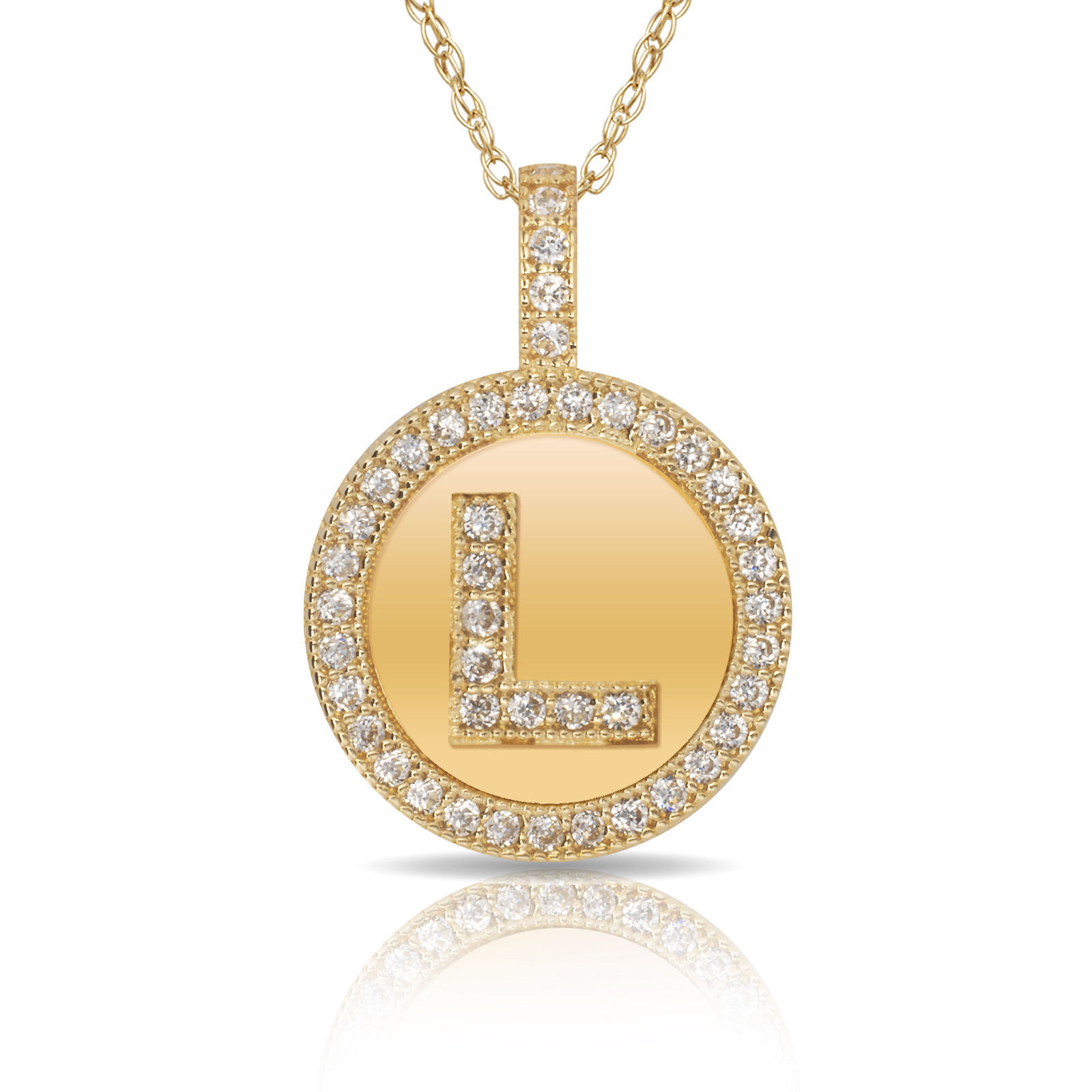 14K Solid Yellow Gold Round Circle Initial L Letter Charm Pendant Necklace