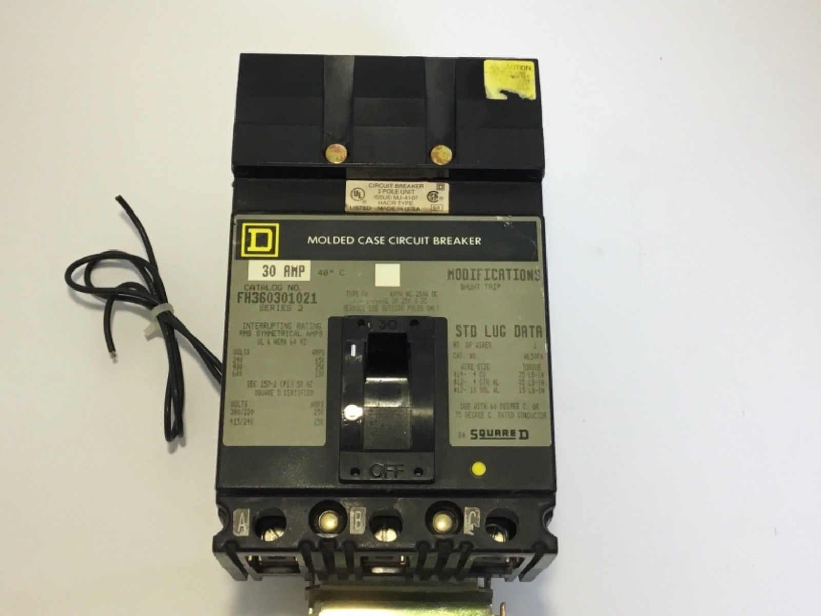 Square D KA361501021 Circuit Breaker Shunt Trip Used I-Line 150 Amp