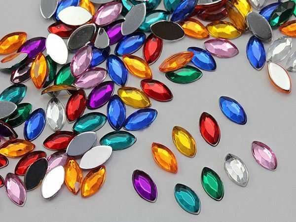 8x4mm Assorted Colors Flat Back Acrylic Navette Gems  - 300 Pieces