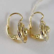 18K YELLOW WHITE GOLD EARRINGS FLOWER FINELY WORKED TWISTED WAVES MADE IN ITALY image 3