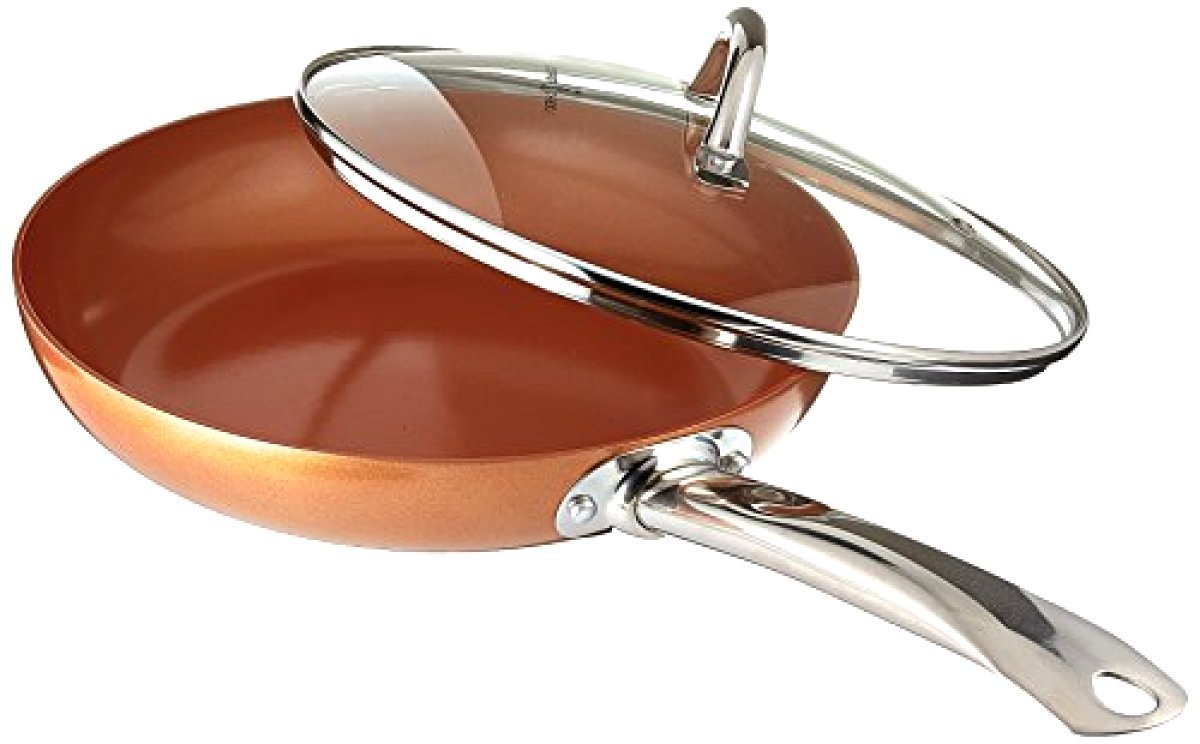 Round Frying Pan With Lid Skillet with Ceramic Non Stick Copper Chef 12