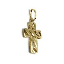 18K YELLOW WHITE GOLD CROSS 20mm, 0.8 inches, DOUBLE SLAB STRIPS SQUARED WORKED image 2