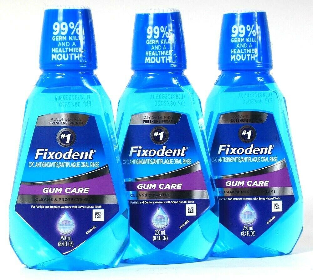 3 Bottles Fixodent 8.4 Oz Gum Care Cleans & Protects Kills 99 Germs
