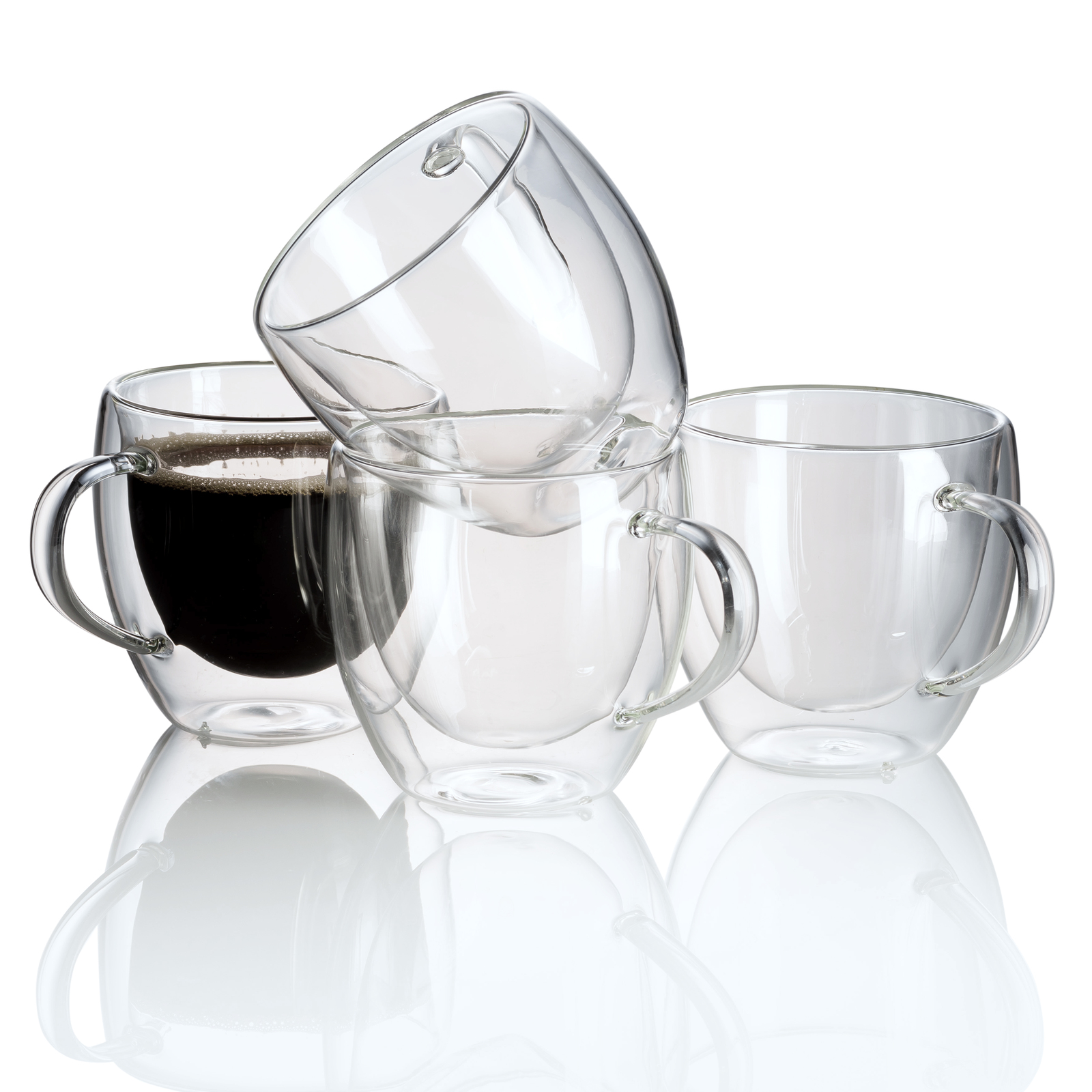 Set Of Strong Clear Glass Double Wall Coffee Mug Tea Espresso Cup