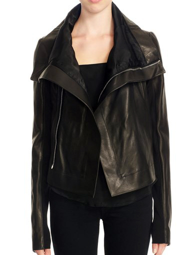 New Women Wide Collar Leather Biker Jacket Long Sleeves - Coats & Jackets