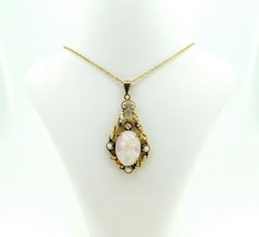 14k Yellow Gold Angel Skin Coral / Shell Cameo Lavaliere #J4412 - $325.00