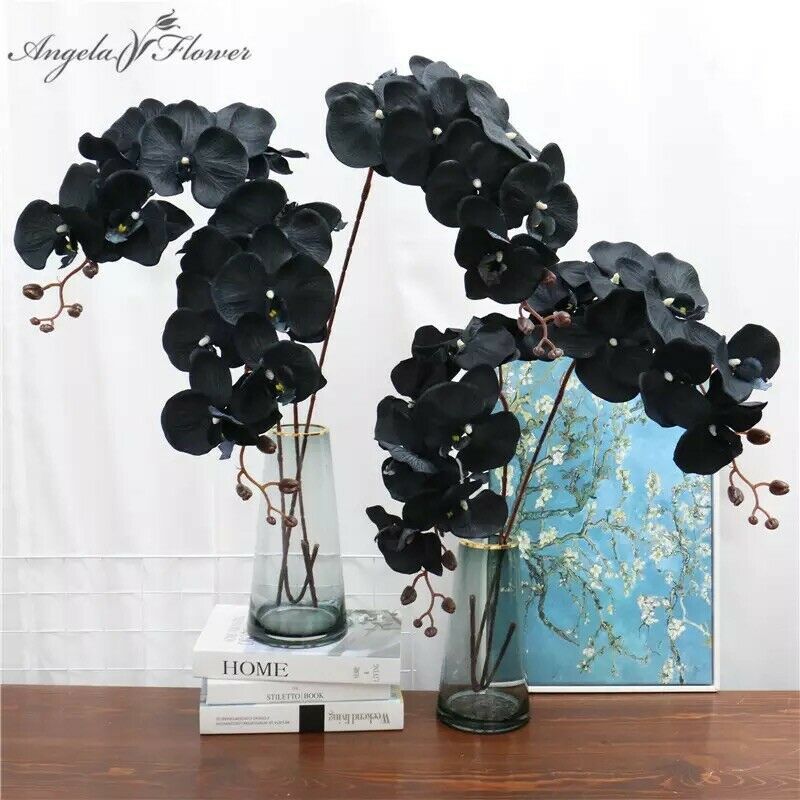 Artificial Plant Orchid Black Phalaenopsis ( 40in Tall ) Vivid Fake Flower