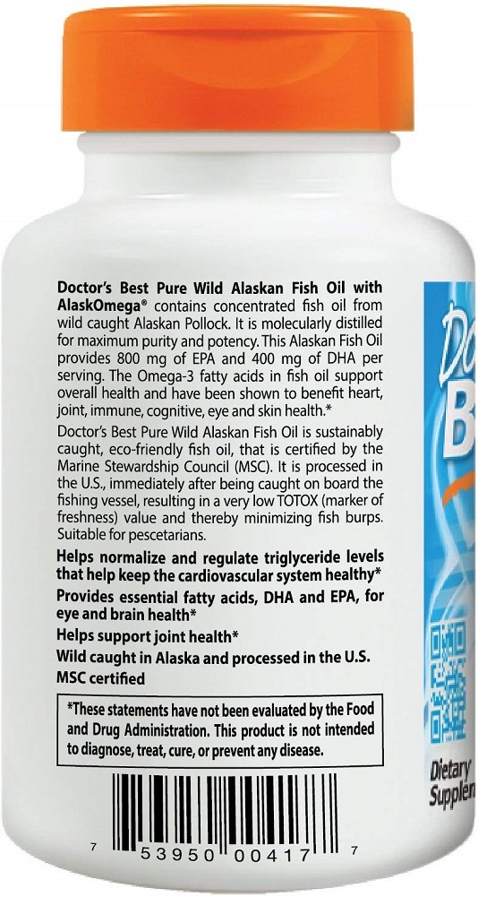 Doctor's Best Pure Wild Alaskan Fish Oil with AlaskOmega, Non-GMO, Gluten Free