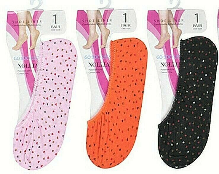 Nollia Women's Shoe Liner 3 Pair Black Pink & Orange W Hearts Shoe Size 6-10 NEW