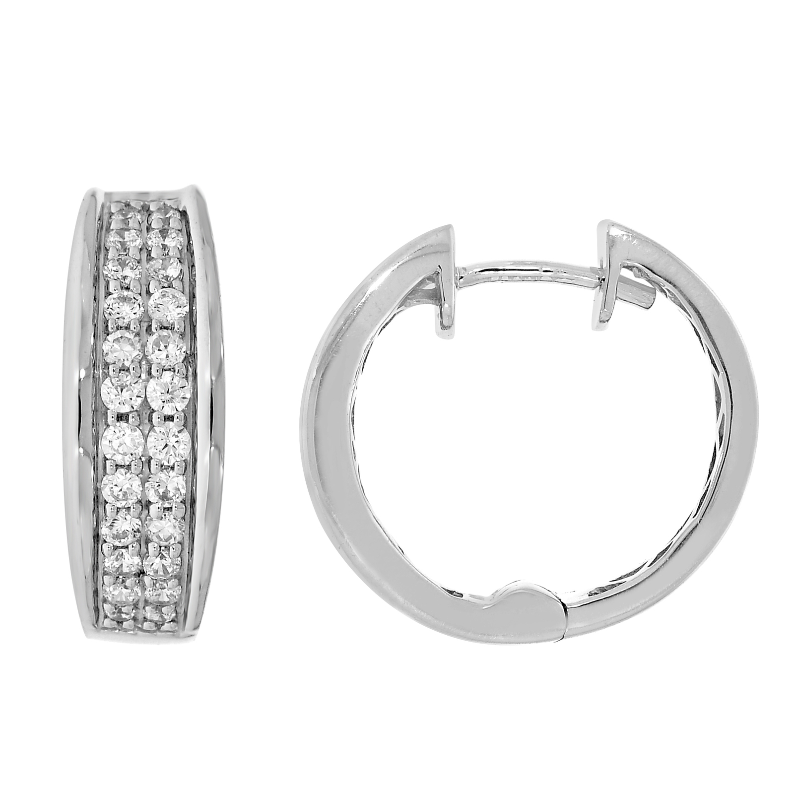 0.67 CT Two-Row Round D/VVS1 Diamond Hoop Huggies Earrings In 14K White ...