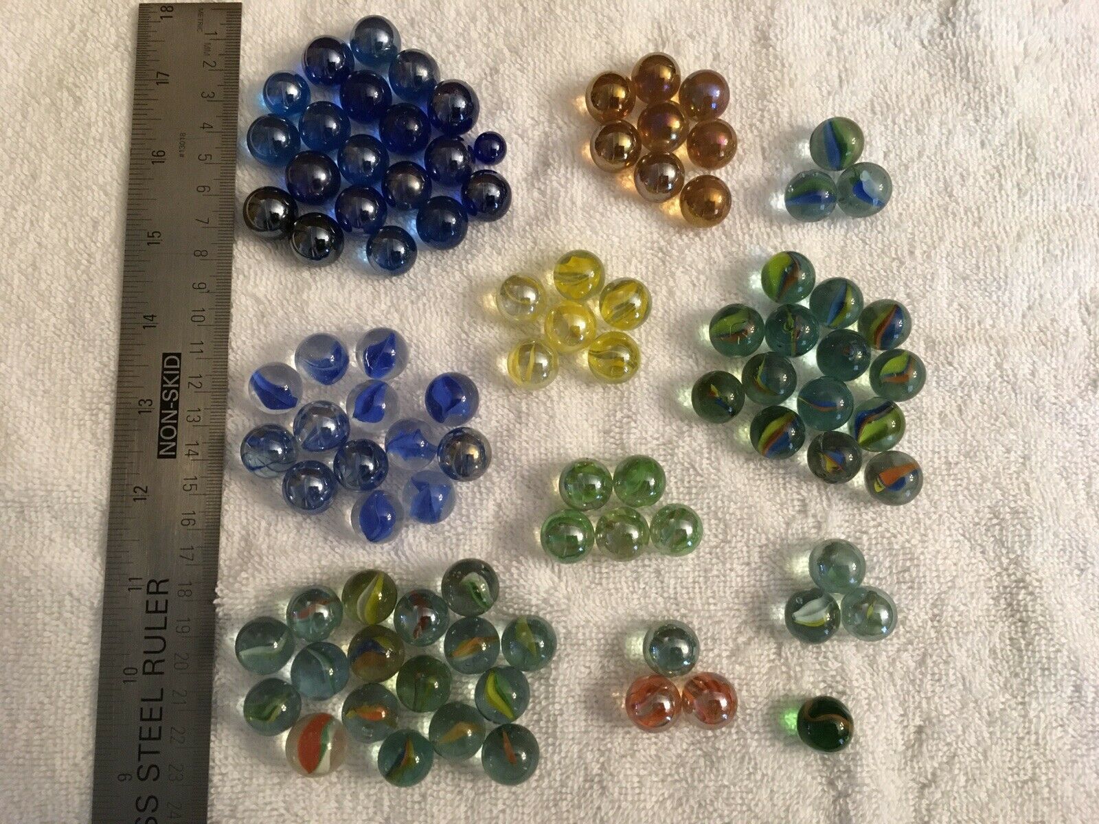 LOT OF 60 SCRAP GLASS MARBLES 3/8" SOLID COLORS CAT'S EYE VINTAGE STYLE L@@K 
