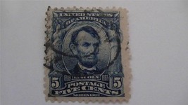 Antique Lincoln Blue Vintage USA Used 5 Cent Stamp Series 1902 - $11.18