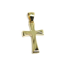 18K YELLOW GOLD CROSS, SQUARED 25mm, 0.98 inches, SMOOTH, TUBE, MADE IN ITALY image 1