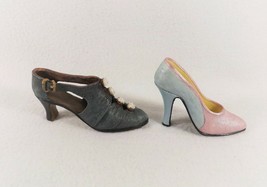 Set of 2 Miniature Shoes Blue Floral &amp; Pink&amp; Blue Displayed Only/Closed ... - $10.84