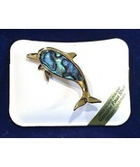 Dolphin Brooch Pin Paua Abalone Shell New Zealand 22 Carat Gold Plate - $28.99