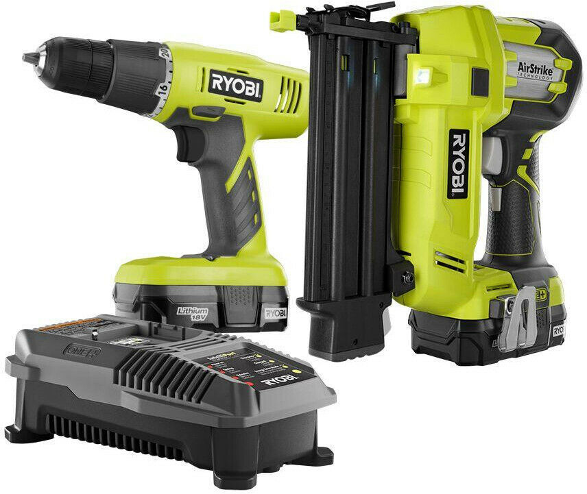 RYOBI Cordless Drill/Driver Brad Nailer Combo Kit 18Volt LithiumIon