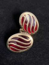 Vintage 1940s Anson Caged Garnet Red Glass Oval Gold Tone Cufflinks - $14.80