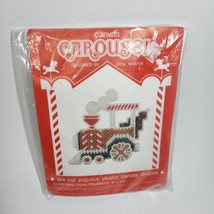 VTG Canvas Carousel Christmas Train Ornament Kit Plastic Needlepoint 1982 - $19.99