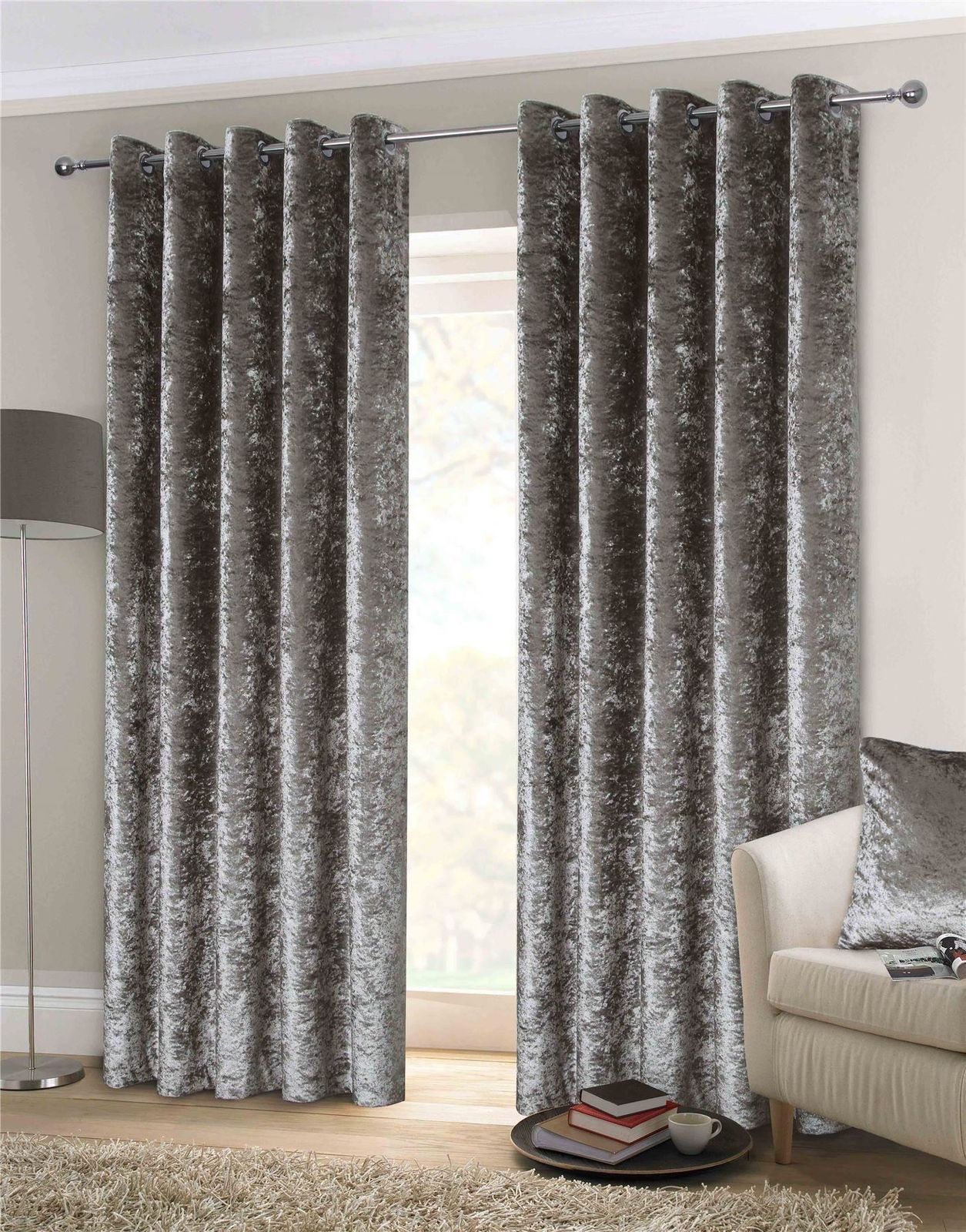 Forest Trees Duck Egg Blue White 46x72 Ring Top Lined Curtains