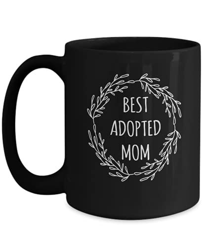 Adopted Mom Mug Black Ceramic Coffee Cup for Mama Mummy from Daughter Son on Mot