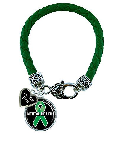 Holly Road Mental Health Green Leather Bracelet Jewelry Choose Your Text