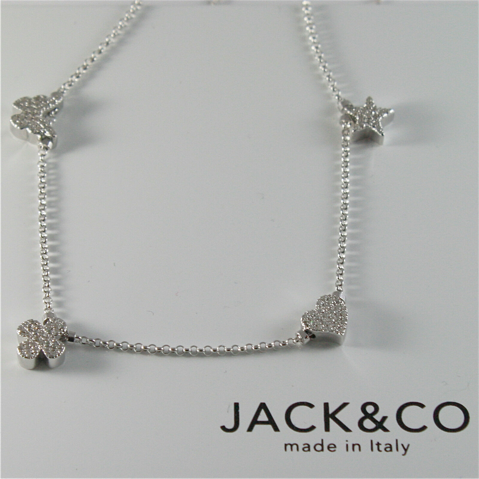 Primary image for 925 RHODIUM SILVER JACK&CO NECKLACE STAR BUTTERFLY HEART CLOVER MADE IN ITALY