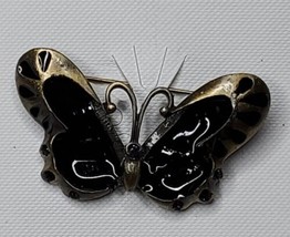 Brooch Pin Butterfly Fashion Jewelry Black and Bronze Color 2" wide x 1.25" tall - $9.59
