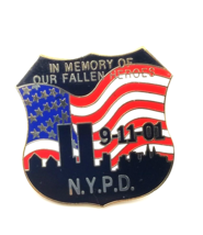 NYPD 09-11-01 In Memory Of Our Fallen Heroes American Flag NY Skyline Sh... - $11.99