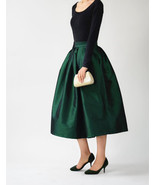 A-line Pleated Taffeta Skirt Ruffle Plus Size Pleated Skirt -Emerald Gre... - $56.09