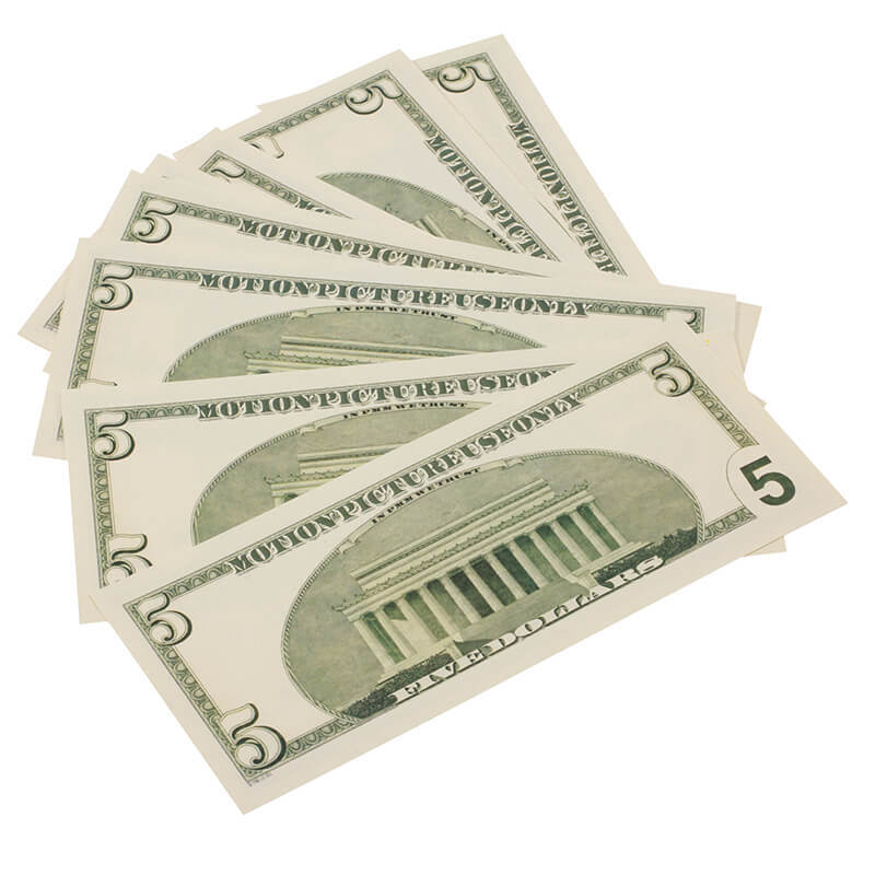 PROP MOVIE MONEY - 2000 Series $5 Full Print Prop Money Stack ...