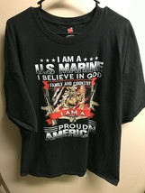 Men's U.S Marine...Proud American...Believe in God Black 4XL T-Shirt - $9.99