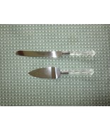 CAKE KNIFE &amp; SERVER Clear Plastic Handled STAINLESS STEEL SET - 13.5&quot; Long - $4.95