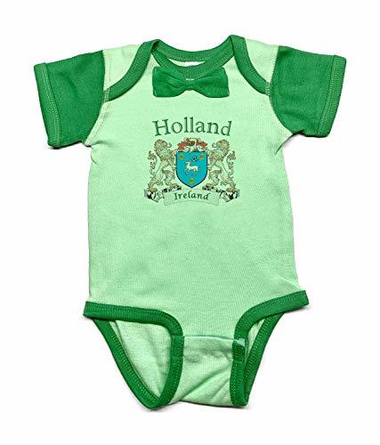 Holland Irish Coat of Arms Baby Bowtie Onesie - 12 Months Mint Green