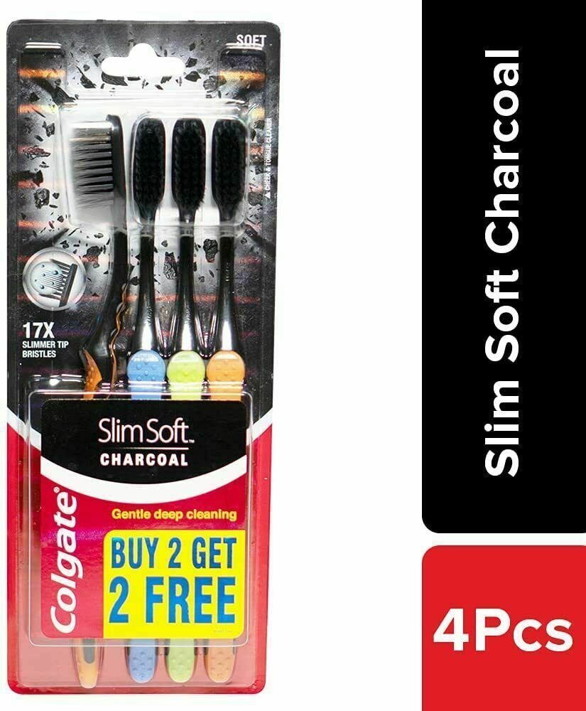 Colgate Slim Soft Charcoal Toothbrush (Buy 2 Get 2 Free) - 4 Pcs (Pack of 1)