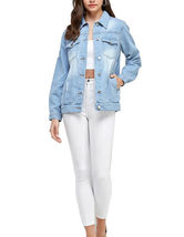 Women's Classic Casual Cotton Lightweight Distressed Denim Button Up Jean Jacket image 6