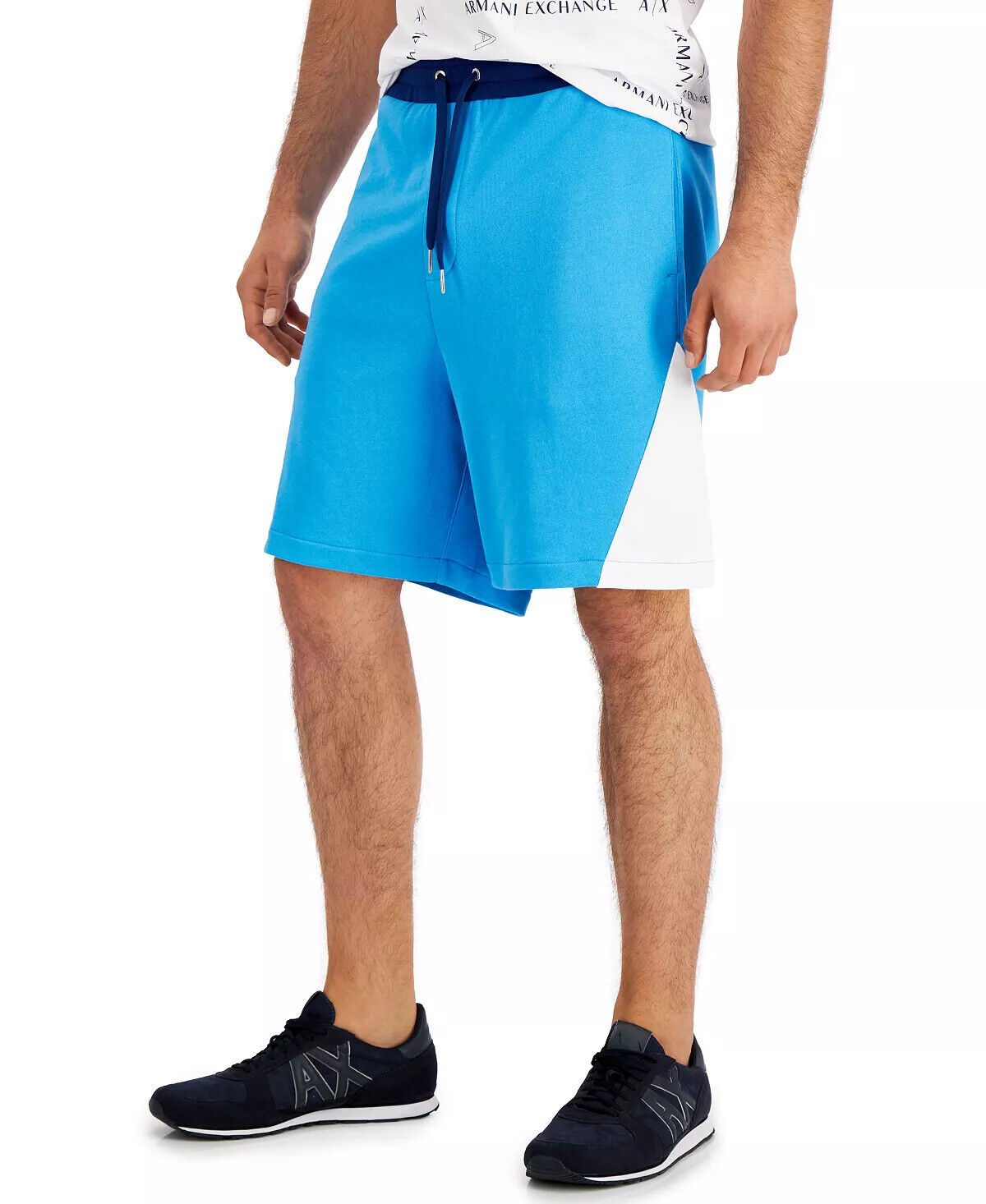 AX Armani Exchange Men's Pieced Colorblocked Shorts in Malibu Blue-Size XL