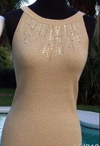 Cache Pearl Bead Encrusted Metallic Halter Top S/M/L Open Back Stretch $88 NWT - $35.20