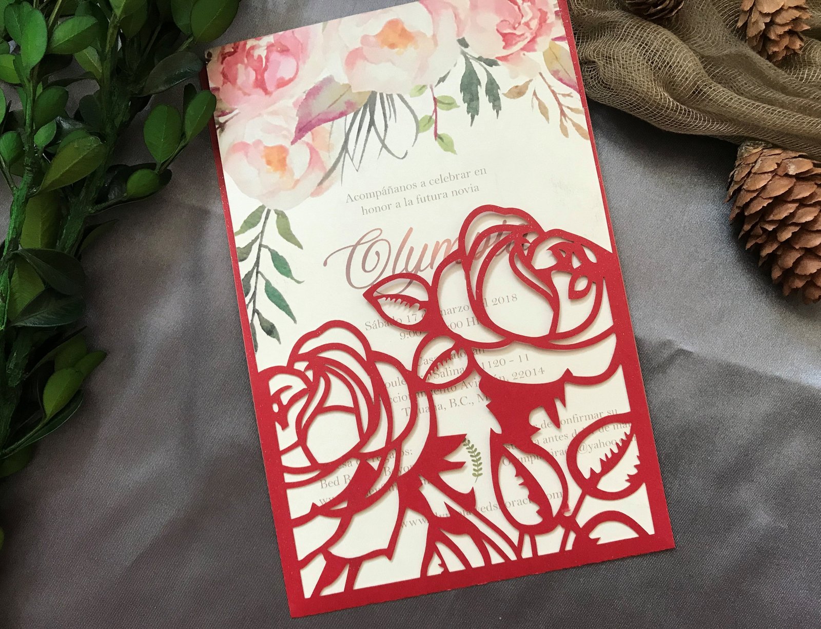 50pcs Rose Red Pocket Invitation,Menu Cards,Laser Cut Wedding ...