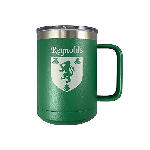 Reynolds Irish Coat of Arms Stainless Steel Green Travel Mug with Handle