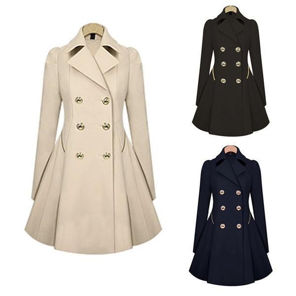 Image of Fashion Spring Trench Coat Slim Fit Women Double Breasted Warm Dress Trench Coat