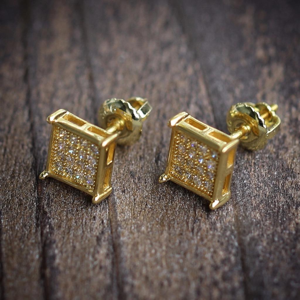 Gold Square Hip Hop Mens Stud Earrings - Studs
