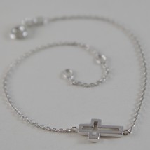 18K WHITE GOLD THIN 1 MM BRACELET 7.10 INCHES, WITH MINI CROSS, MADE IN ITALY image 2